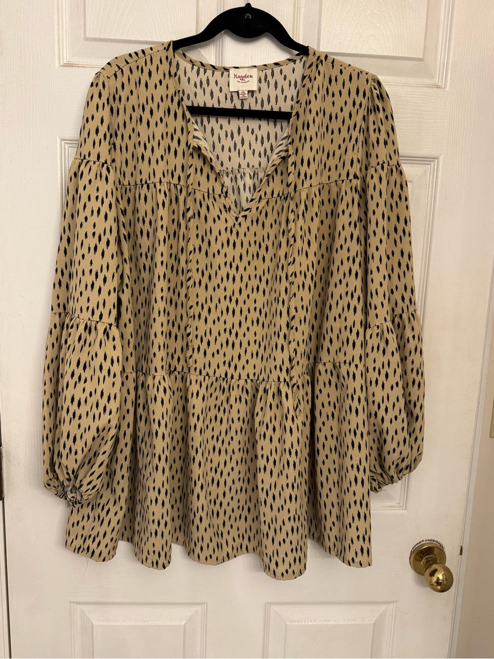 Hayden Los Angeles 1XL Beige Black Tiered Babydoll Tunic